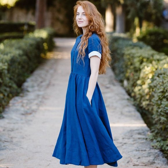 Son de Flor Classic Short Sleeve Linen Dress - Picture 1 of 16